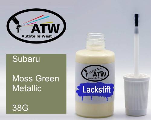 Subaru, Moss Green Metallic, 38G: 20ml Lackstift, von ATW Autoteile West.